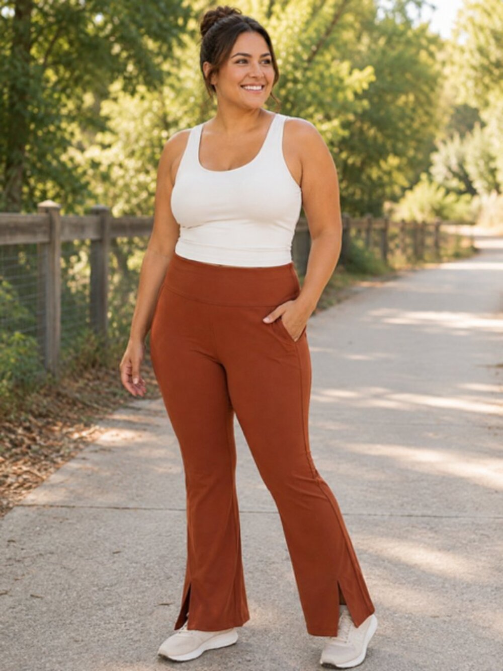 Athleta Elation Split Flare Pant 1X Rust Brown High Rise Athletic Yoga Pants NWT
